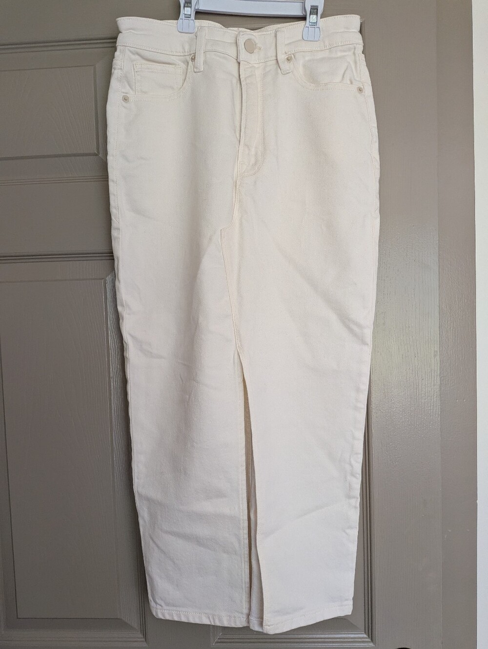 Good American white denim midi skirt